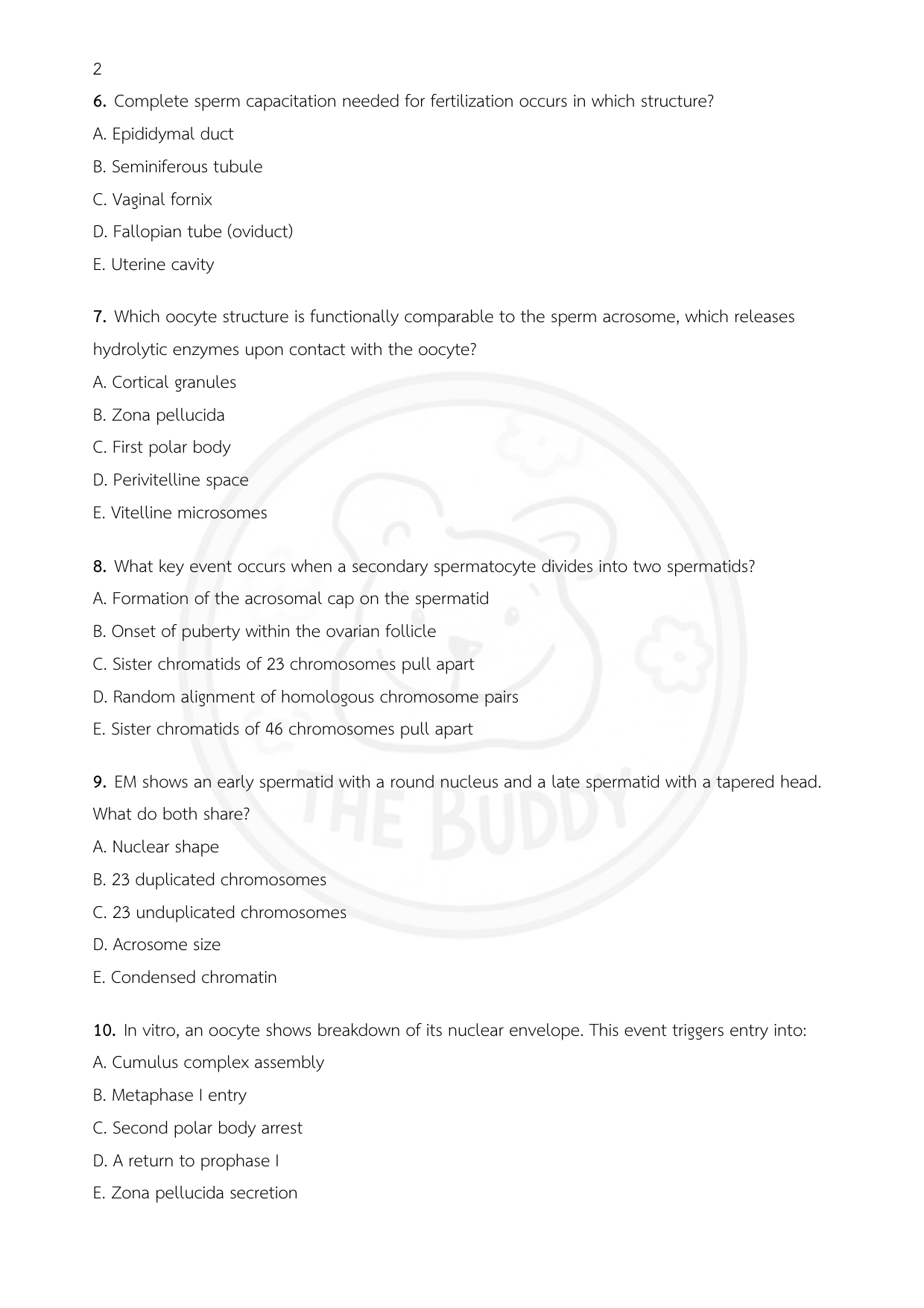 ตัวอย่างหน้าที่ 2 ของ Medical Embryology Mock Exam